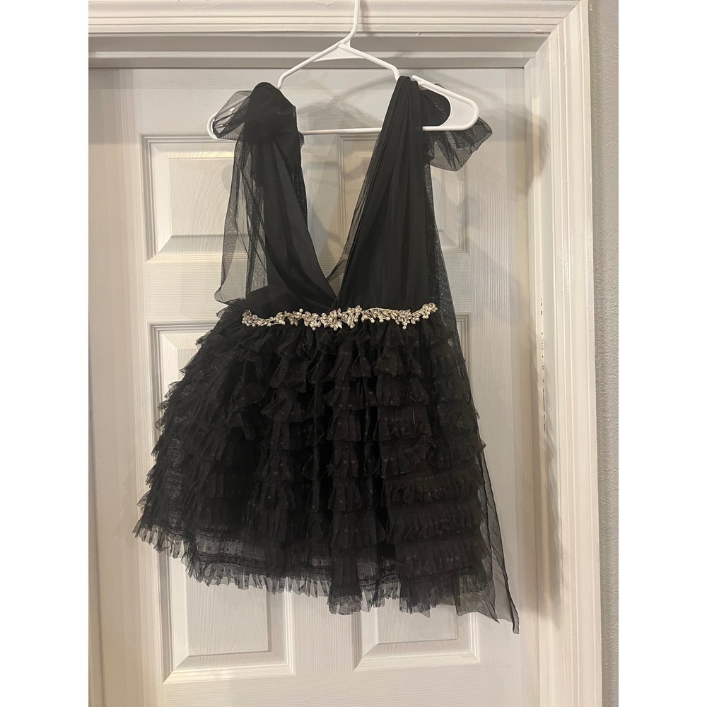 Rubiela Miguel‎ Black Tulle Dress Ruffle Embellished Party Cocktail